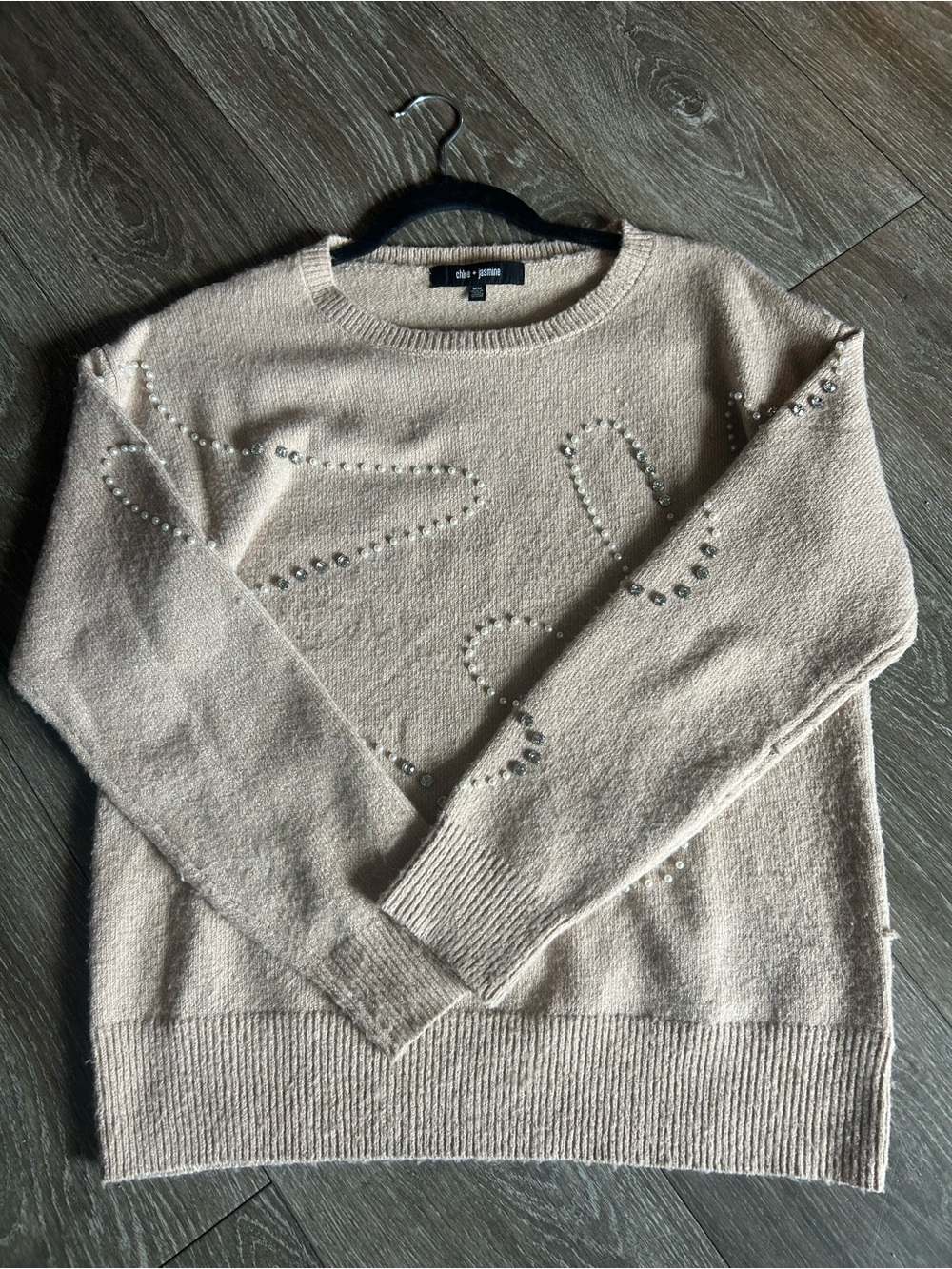 Club Monaco Pearl-Embellished Cream Crewneck Sweater